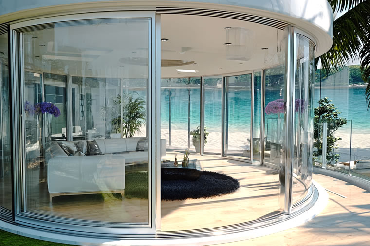 curved glass doors