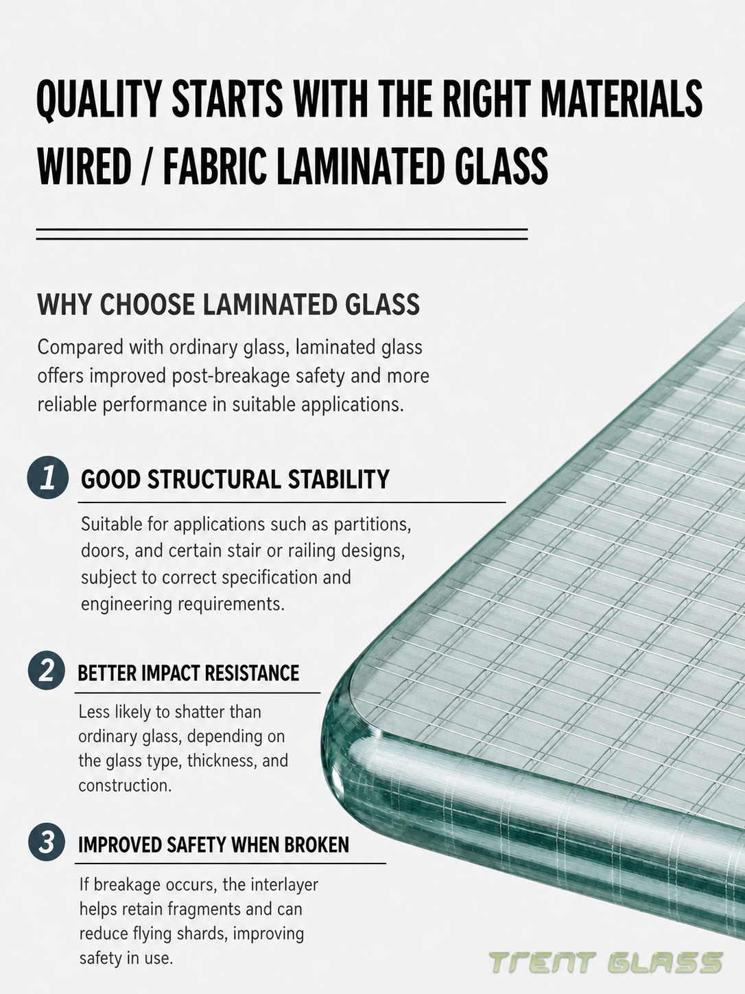 Decorative Wired Glass Why choose wired / fabric laminated glass — Trent Glass quality guide