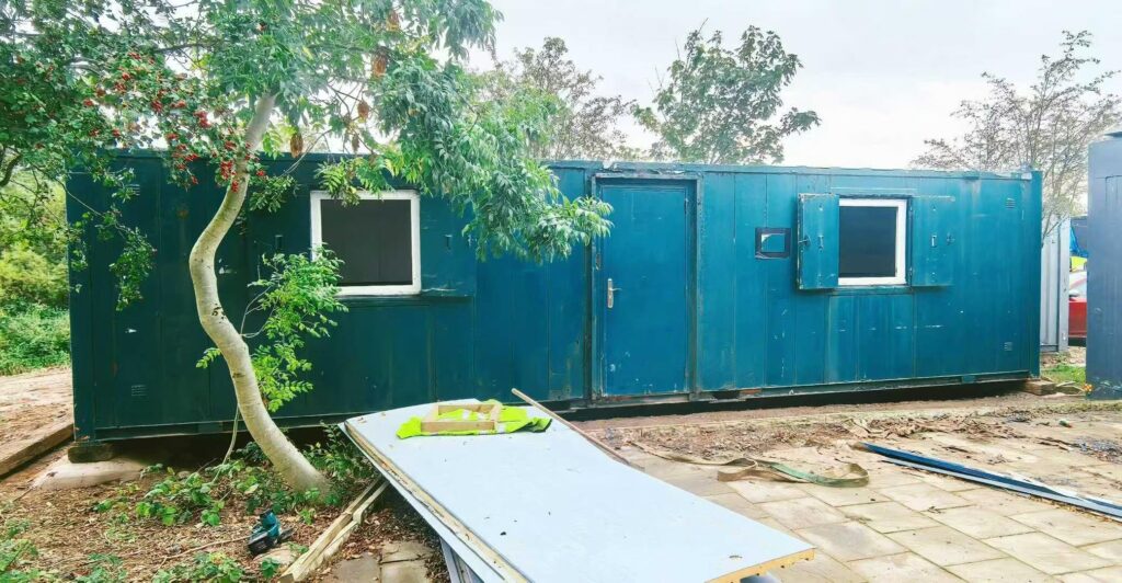 The second-hand container before refurbishment