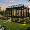 Contemporary dark-framed garden room - design illustration