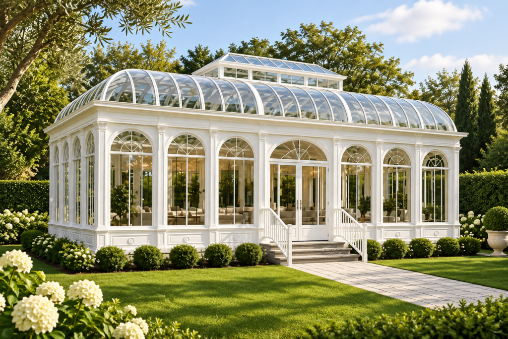 White classical glass garden room - design illustration