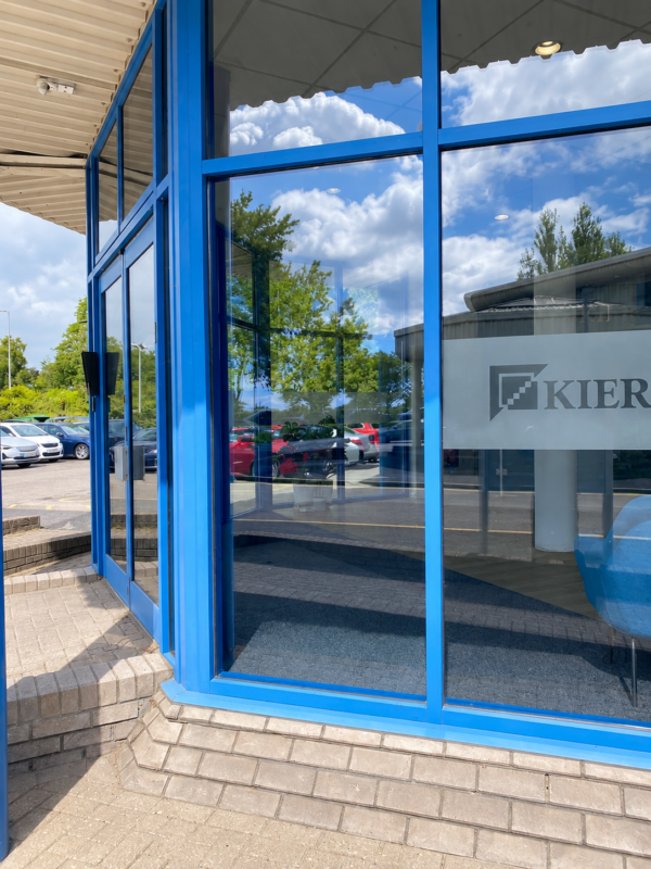 toughed double glazing Completed entrance glazing at the Kier office in Cardiff