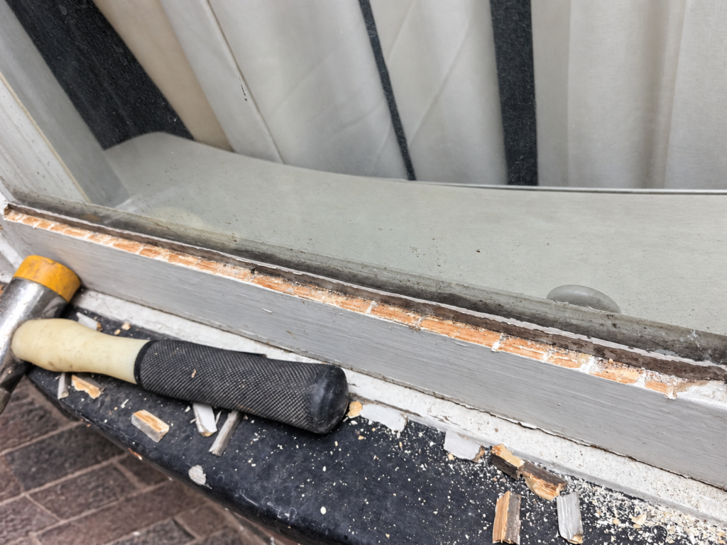 Timber window rebate during ongoing reglazing work