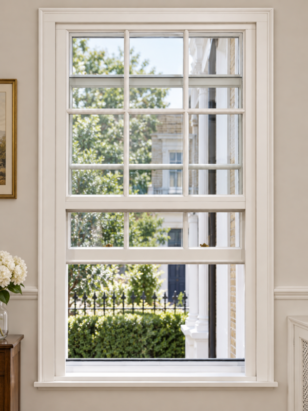 timber window style 1 White painted timber sash window for a period home