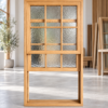 Natural timber sash window with patterned glass