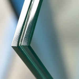Store Close-up of the vacuum glass edge and narrow gap