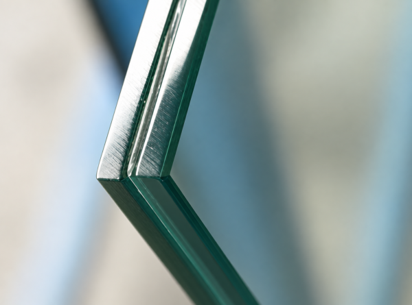 toughened vacuum glass — 10.4 mm Close-up of the vacuum glass edge and narrow gap